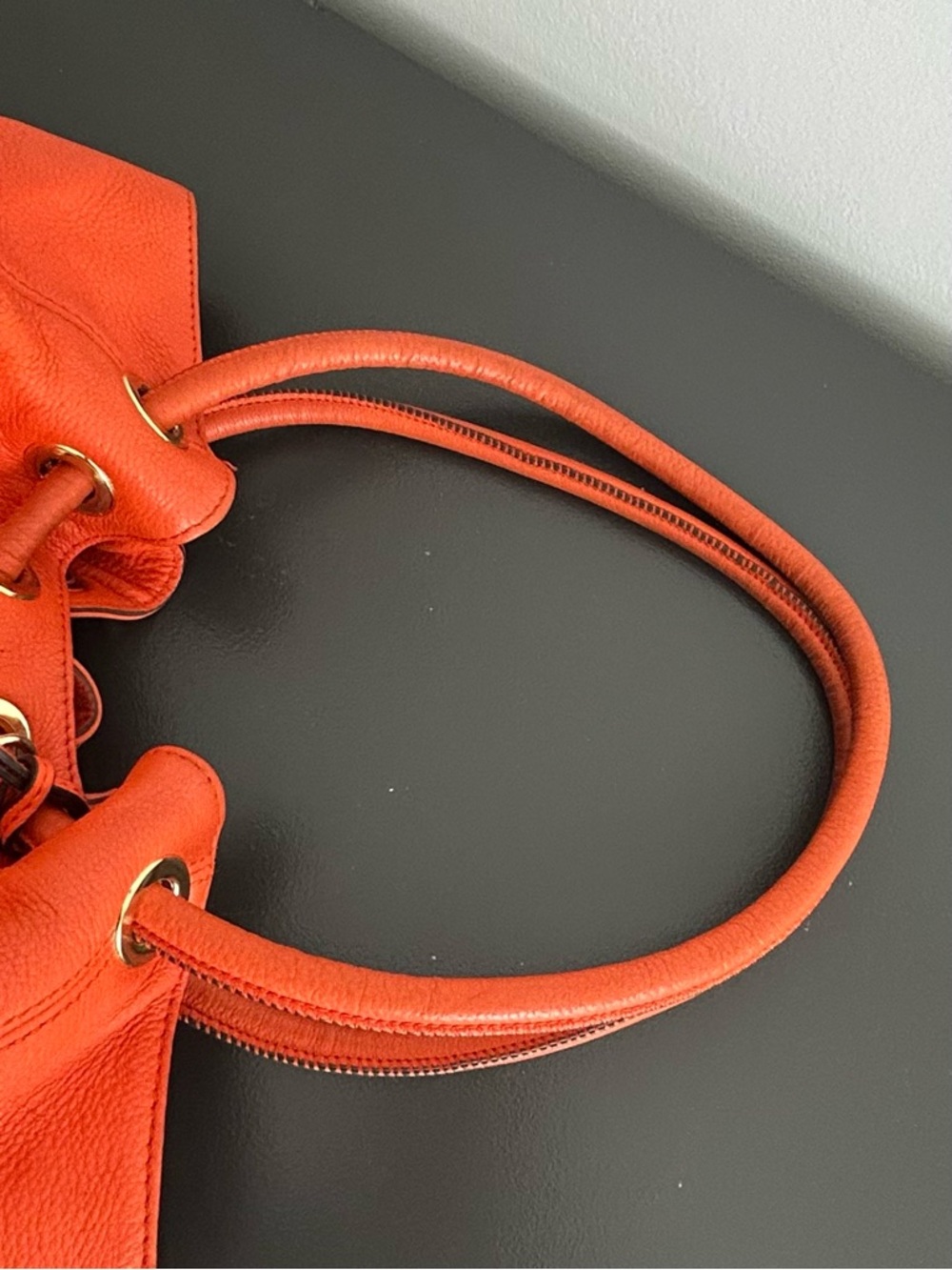 Michael Kors Orange Pebbled Leather Drawstring Tote Bag Shoulder Bag - Picture 8 of 11